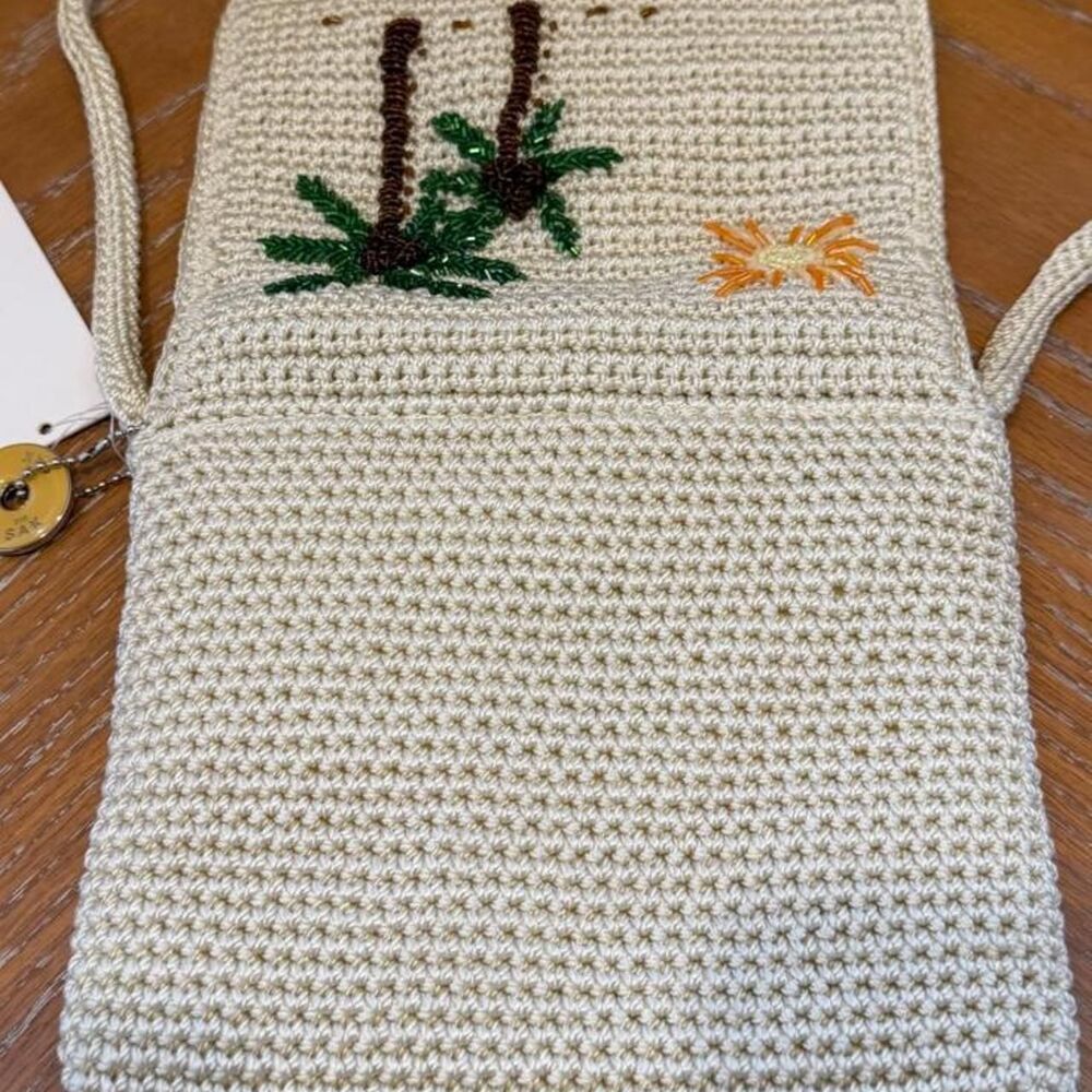 NWT Vintage The Sak Knit Classic Crochet Beaded Palm Tree & Sun Crossbody - Picture 5 of 8